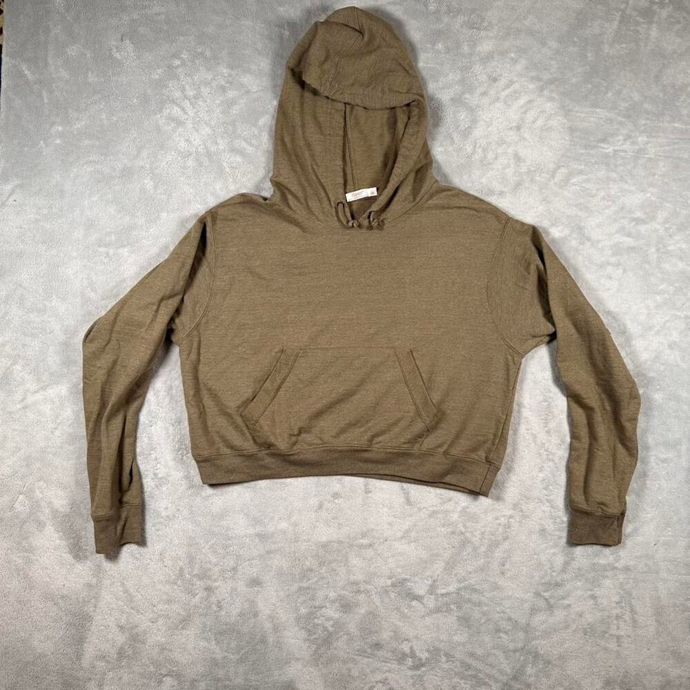 Khaki Cropped Hoodie Women’s Size L Cozy Grunge Y2K Utility Workout Lounge